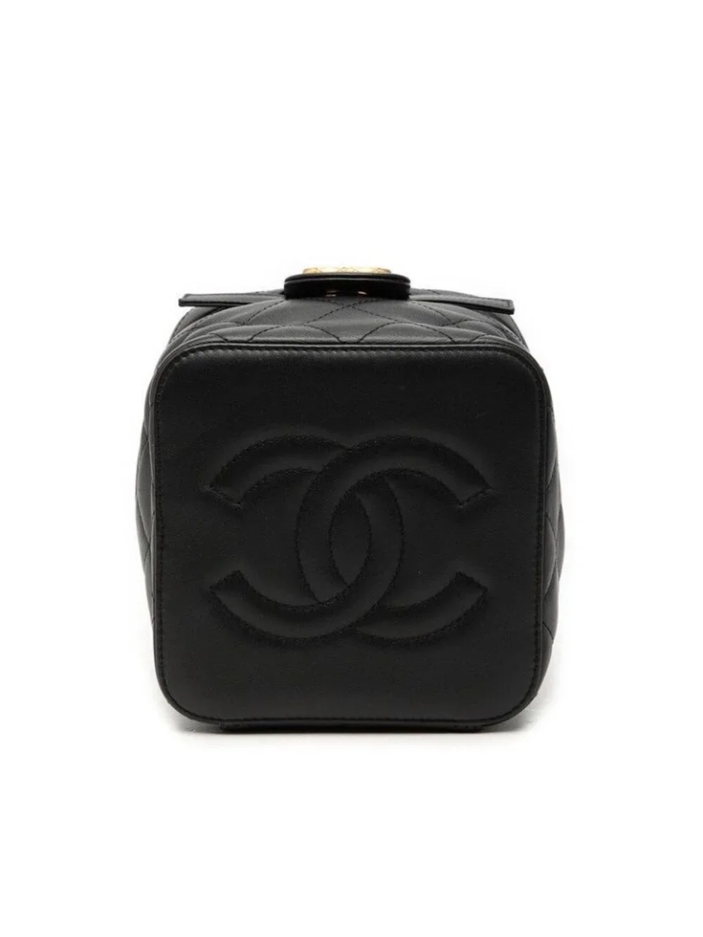 Chanel Quilted CC Logo Chain Shoulder Bag Vanity Black Lambskin